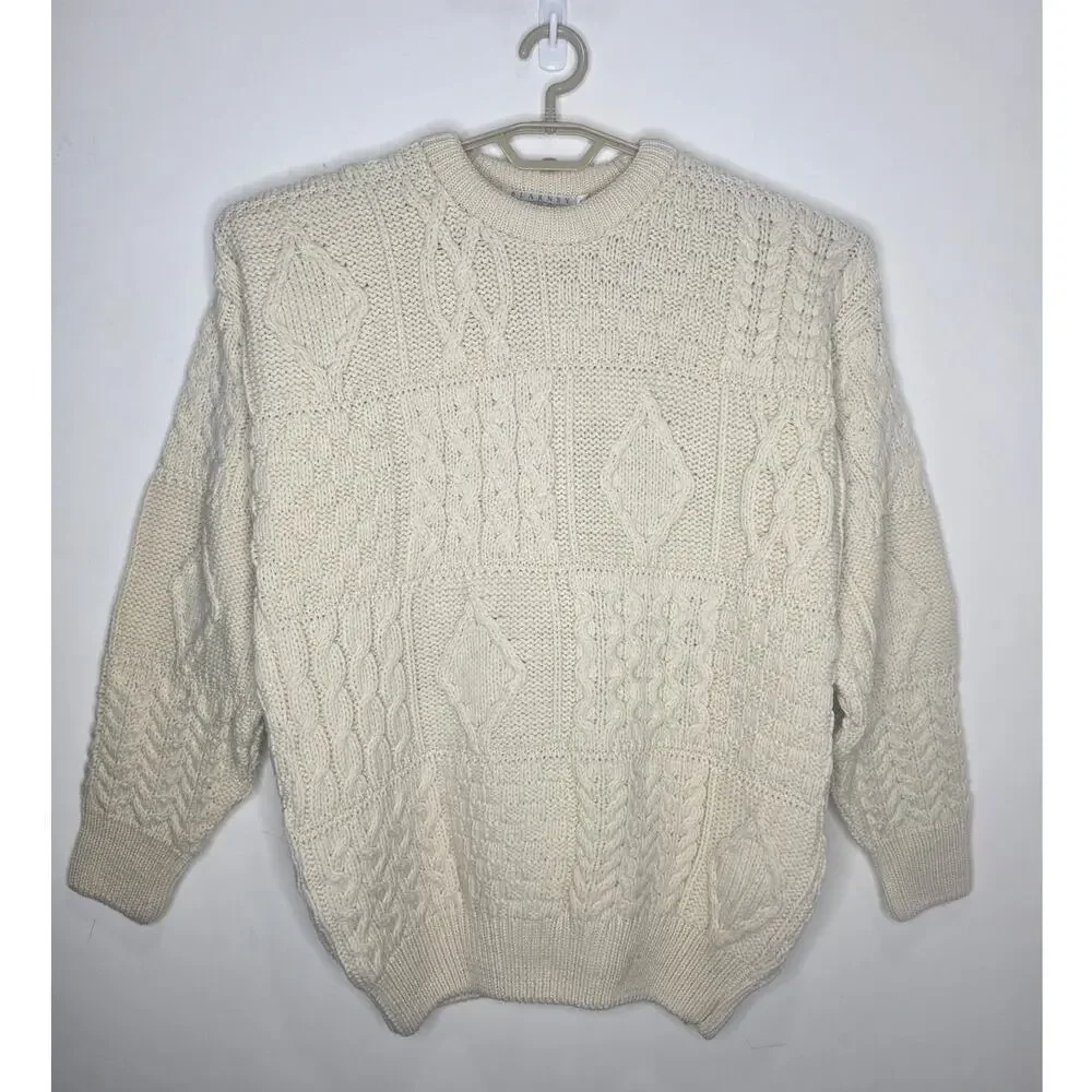 NWT Blarney Woollen Mills 100% wool cream fisherman long sleeve sweater - small